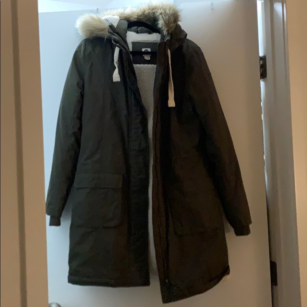 Long hooded fleece coat